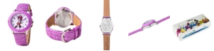ewatchfactory Girl's Disney Minnie Mouse Purple Leather Strap Watch 32mm